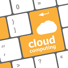 Image showing Cloud computing concept showing cloud icon on computer key