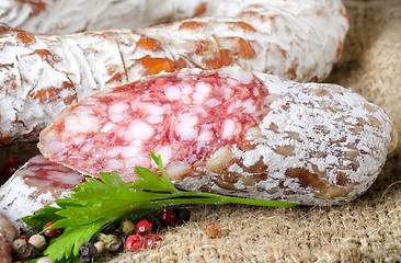 Image showing Salami and colorful spices