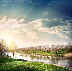 Image showing Sunset over the river