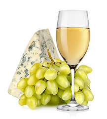 Image showing Wineglass cheese and grapes isolated