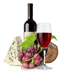 Image showing Wine cheese and grape in basket