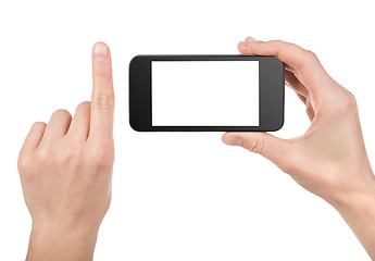 Image showing Black smart phone in hand isolated