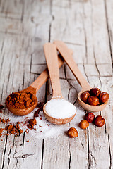 Image showing sugar, hazelnuts and cocoa powder