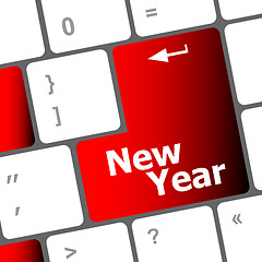 Image showing happy new year message, keyboard enter key