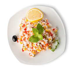 Image showing Rice with vegetables and lemon