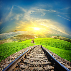 Image showing Railway in mountain fields