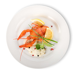 Image showing Lobster on a white plate isolated