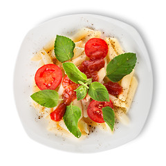 Image showing Pasta with ketchup and tomatoes