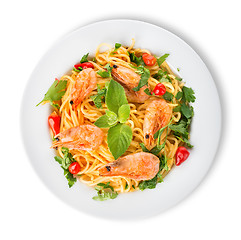 Image showing Prawns on spaghetti 