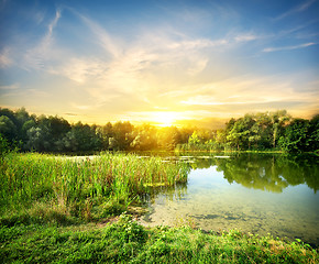 Image showing Magical sunrise over the river