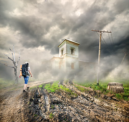 Image showing Tourist on a country road