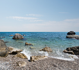 Image showing Black sea and stony beach