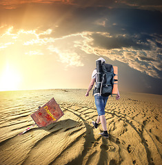 Image showing Man traveling in desert