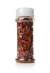 Image showing Chopped peppers in a glass jar