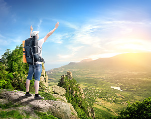 Image showing Tourist with in mountains