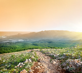 Image showing Amazing sunrise in the mountains