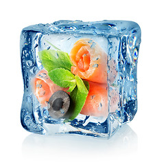 Image showing Fish rolls in ice cube