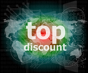 Image showing top discount word on digital touch screen