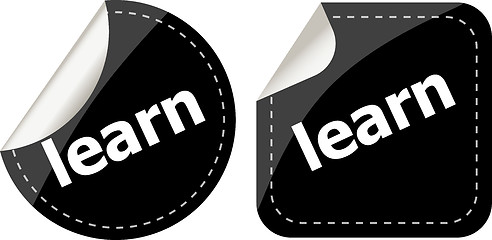 Image showing learn word on black stickers button set, label
