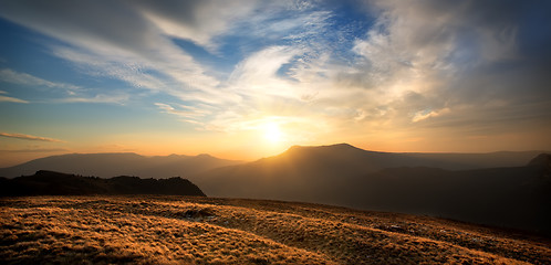 Image showing Sunset over the mountain