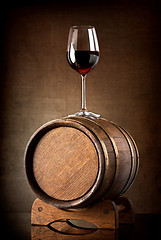 Image showing Wineglass  and barrel