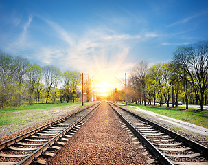 Image showing Railroad at sunrise