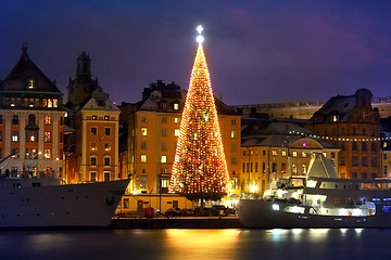 Image showing Stockholms old city with christmas tree