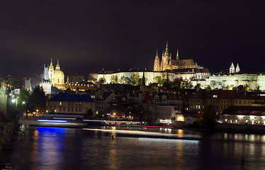 Image showing panoramic view Charles Bridge Vlatava River Castle district  cru