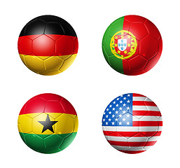 Image showing Brazil world cup 2014 group G flags on soccer balls