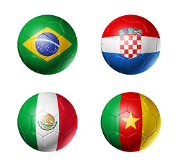 Image showing Brazil world cup 2014 group A flags on soccer balls