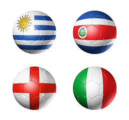 Image showing Brazil world cup 2014 group D flags on soccer balls