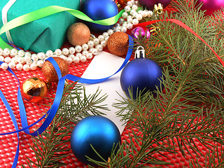 Image showing Christmas decoration and balls, new year tree branch