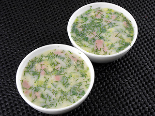 Image showing russian cold vegetable soup on yogurt (sour-milk) base - okroshka