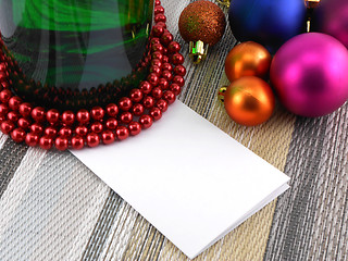 Image showing Wine and Pearls, christmas balls set and empty card