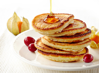 Image showing stack of pancakes on white plate