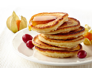 Image showing stack of pancakes on white plate