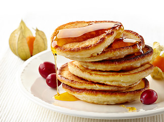 Image showing stack of pancakes on white plate
