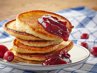 Image showing stack of pancakes on white plate