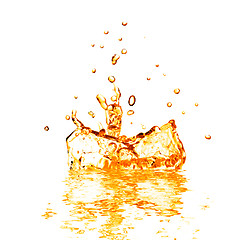 Image showing drop falling into orange water with splash isolated on white