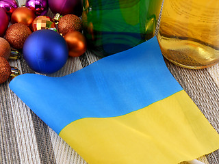 Image showing Ukraine flag with christmas decoration, new year card