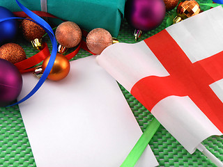 Image showing England flag with christmas decoration, new year card