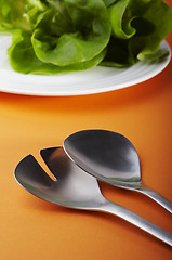 Image showing Salad spoon and fork