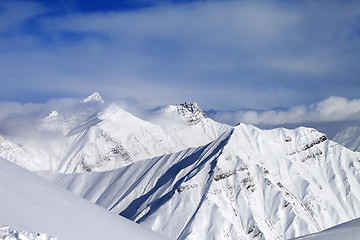 Image showing Off-piste slope and snowy mountains