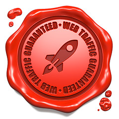 Image showing Web Traffic Guaranteed - Stamp on Red Wax Seal.