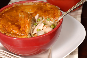 Image showing Chicken pot pie with flaky pastry crust