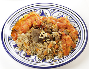 Image showing Beef kabsa meal with sauce