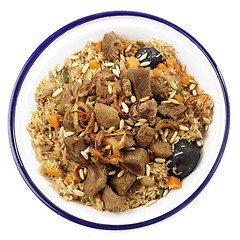 Image showing Saudi meat kabsa from above