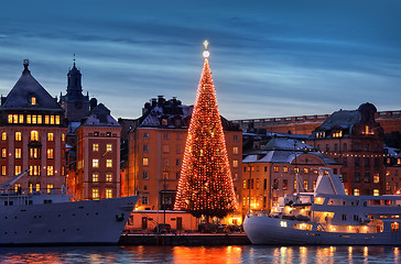 Image showing Stockholms old city with christmas tree