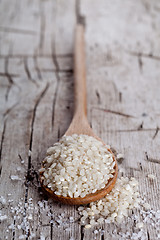 Image showing raw white rice in spoon 