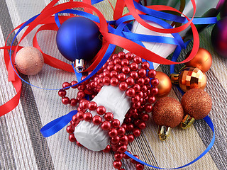 Image showing Wine and Pearls, christmas balls set and empty card